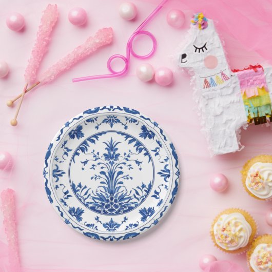 Eleganter, schlichter Blue White Blume Chinoiserie Pappteller (Party)