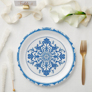 Eleganter, schlichter Blue White Blume Chinoiserie Pappteller