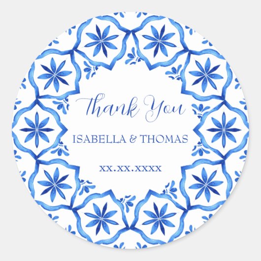 Eleganter, schlichter Blue White Blume Chinoiserie Runder Aufkleber (Vorderseite)
