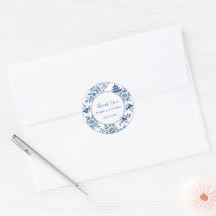 Eleganter, schlichter Blue White Blume Chinoiserie Runder Aufkleber