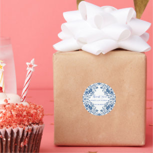 Eleganter, schlichter Blue White Blume Chinoiserie Runder Aufkleber