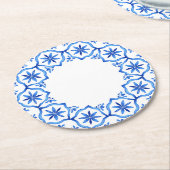 Eleganter, schlichter Blue White Blume Chinoiserie Runder Pappuntersetzer (Angewinkelt)