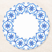 Eleganter, schlichter Blue White Blume Chinoiserie Runder Pappuntersetzer (Vorderseite)