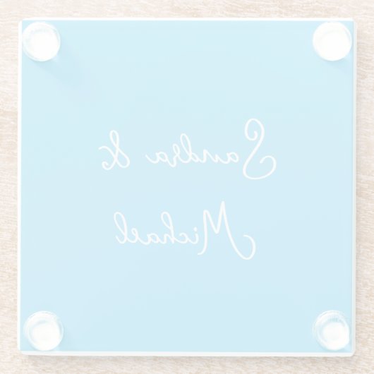 Eleganter Schlichter Himmelblau Personalisierte Cu Glasuntersetzer (Rückseite)