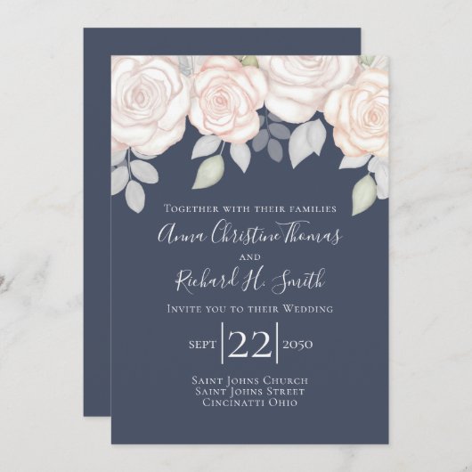 Eleganter, schlichter rosafarbener, blühender, bla einladung (Vorne/Hinten)