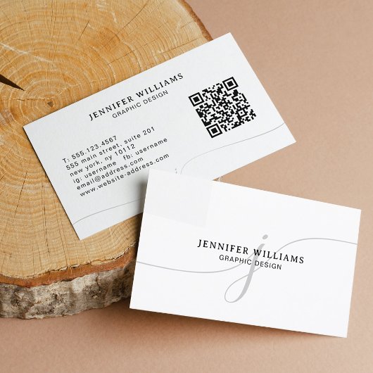 Eleganter Schlichter, schwarzer Text-Monogram-QR-C Visitenkarte