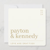 Eleganter, schlichter, stilvoller Cream und golden Dankeskarte (Vorderseite)