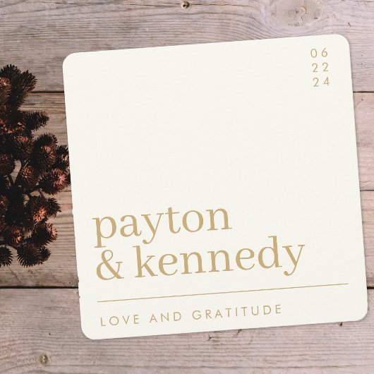 Eleganter, schlichter, stilvoller Cream und golden Dankeskarte