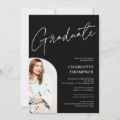 Eleganter, schlichter, weißer Abschluss aus schwar Einladung (Vorderseite)