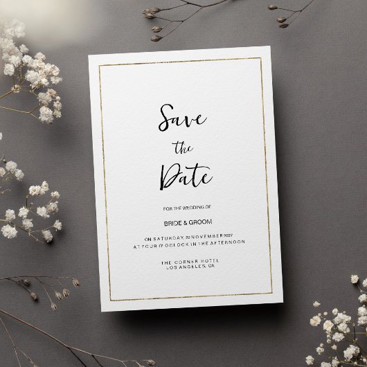 Eleganter, schlichter Weißgold-Minimalist Save the Einladung