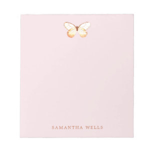 Eleganter Schmetterling Rosa Personalisiert  Notizblock