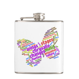 Eleganter Schmetterling-Tag Cloud Flachmann