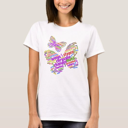 Eleganter Schmetterling-Tag Cloud T-Shirt (Vorderseite)