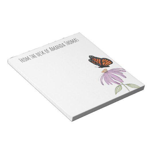 Eleganter Schmetterling und Lila Blume Stilvoll Notizblock (angewinkelt)