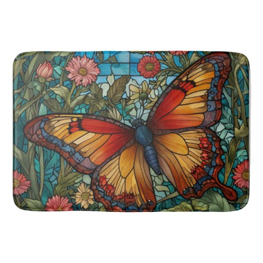 Eleganter Schmetterlingsgarten aus Buntglas Badematte (Vorderseite)