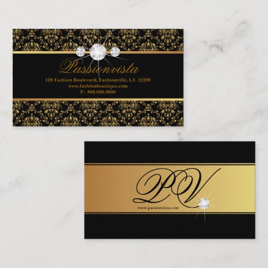 Eleganter Schmuck Diamonds Gold Black Damask Visitenkarte (Vorne/Hinten)