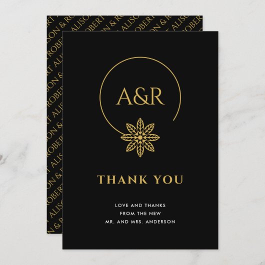 Eleganter Schmuck inspiriert Rahmen & Initialen Ho Dankeskarte (Vorne/Hinten)