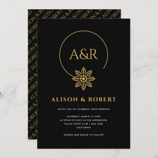 Eleganter Schmuck inspiriert Rahmen & Initialen Ho Einladung (Vorne/Hinten)