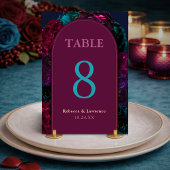 Eleganter Schmuck tönt bordeauxfarbene Blume Hochz Tischnummer