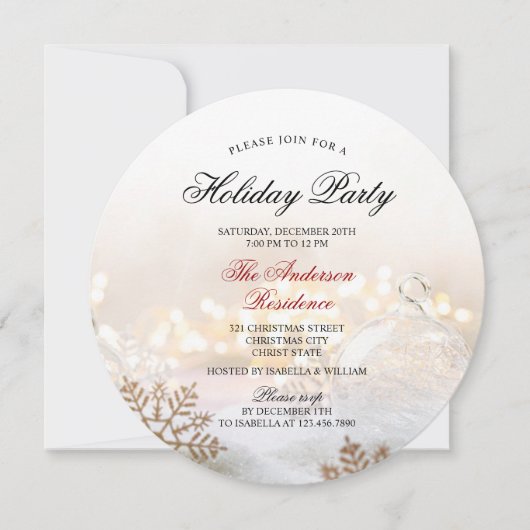 Eleganter Schnee und Baubles Weihnachten Einladung (Vorderseite)