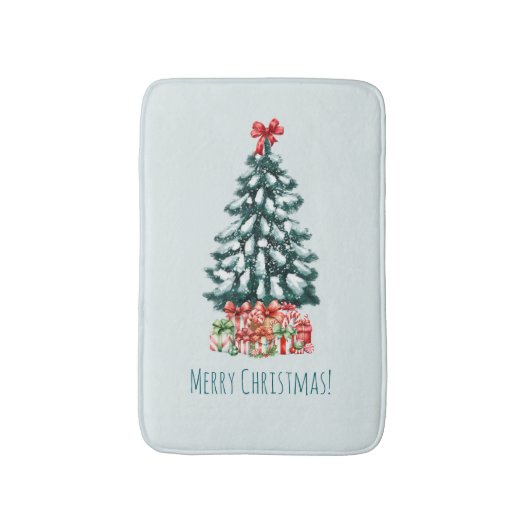 Eleganter schneebedeckter Weihnachtsbaum Badematte (Vorderseite Vertikal)