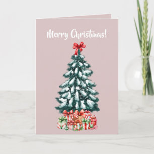 Eleganter schneebedeckter Weihnachtsbaum Rosa Karte