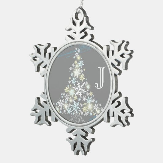 Eleganter Schneeflocke-Baum + Schneeflocken Zinn-Ornament (Rechts)