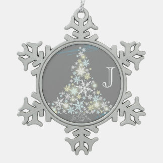 Eleganter Schneeflocke-Baum + Schneeflocken Zinn-Ornament