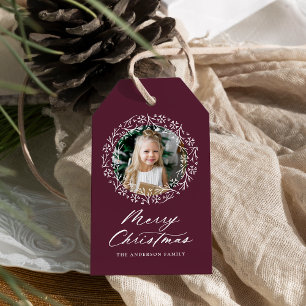 Eleganter Schneeflocken-Kranz Lila Weihnachtsfoto Geschenkanhänger