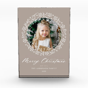 Eleganter Schneeflocken-Kranz Mocha Weihnachten Fotoblock