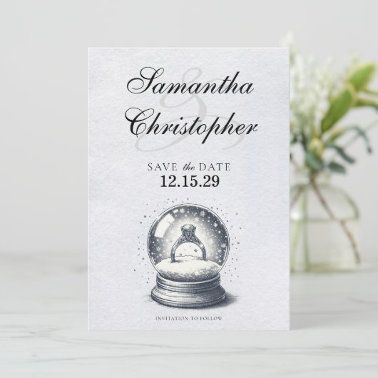 Eleganter Schneeglobe Verlobung Ring Save The Date (Stehend Vorderseite)