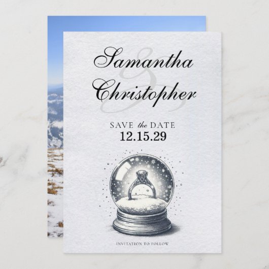 Eleganter Schneeglobe Verlobung Ring Save The Date (Vorne/Hinten)