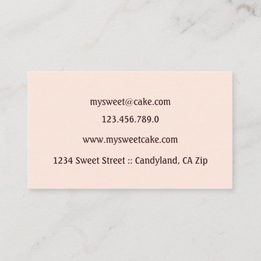 Eleganter Schokoladenkuchen Visitenkarte (Rückseite)