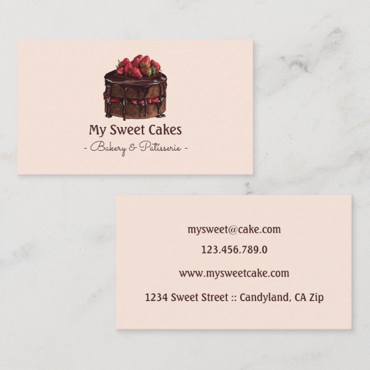 Eleganter Schokoladenkuchen Visitenkarte (Vorne/Hinten)
