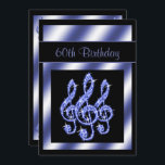 Eleganter, schöner blauer dreifache Clefs-60. Einladung<br><div class="desc">Der Frau und das 60. Geburtstags-Party der Mädchengewohnheit lädt ein. Elegante, bezaubernde, moderne und hoch entwickelte kundenspezifische personalisierte Party Einladungen für Frauen/Mädchen mit einem atemberaubenden Entwurf des schönen schillernden funkelnd glänzenden Blings 3/three jewels Diamanten dreifache Clefs auf einem schwarzen Hintergrund. Ein hübscher schwarzer Streifen mit einer blauen Grenze über der...</div>