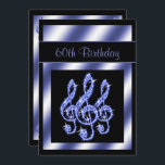 Eleganter, schöner blauer dreifache Clefs-60. Einladung<br><div class="desc">Der Frau und das 60. Geburtstags-Party der Mädchengewohnheit lädt ein. Elegante, bezaubernde, moderne und hoch entwickelte kundenspezifische personalisierte Party Einladungen für Frauen/Mädchen mit einem atemberaubenden Entwurf des schönen schillernden funkelnd glänzenden Blings 3/three jewels Diamanten dreifache Clefs auf einem schwarzen Hintergrund. Ein hübscher schwarzer Streifen mit einer blauen Grenze über der...</div>