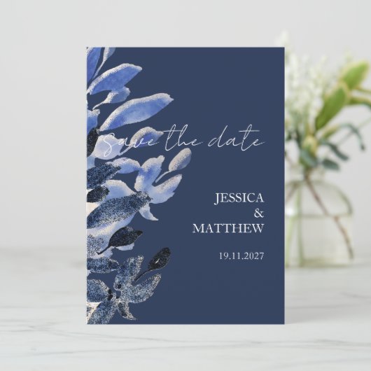 Eleganter, schöner Schwan bei Blue Wedding Save The Date (Stehend Vorderseite)