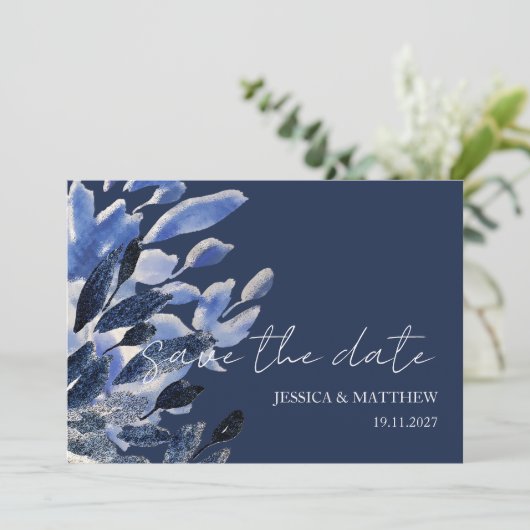 Eleganter, schöner Schwan bei Blue Wedding Save The Date (Stehend Vorderseite)