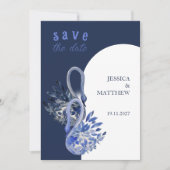 Eleganter, schöner Schwan bei Blue Wedding Save The Date (Vorderseite)