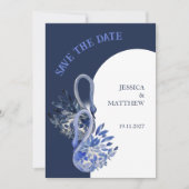 Eleganter, schöner Schwan bei Blue Wedding Save The Date (Vorderseite)