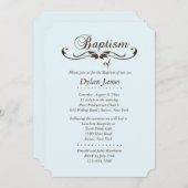 Eleganter Schriftart Blauer Taufen Einladung (Vorne/Hinten)