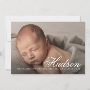 Eleganter Schriftname Baby-Foto Geburt Ankündigung
