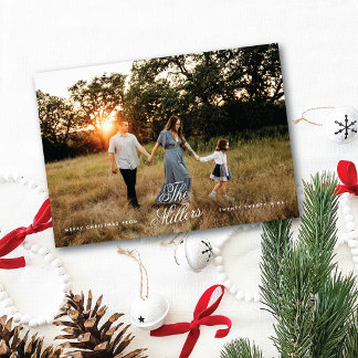 Eleganter Schriftname Familienfoto Frohe Weihnacht Feiertagskarte