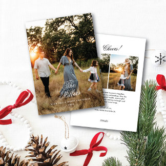 Eleganter Schriftname Familienfoto Frohe Weihnacht Feiertagskarte