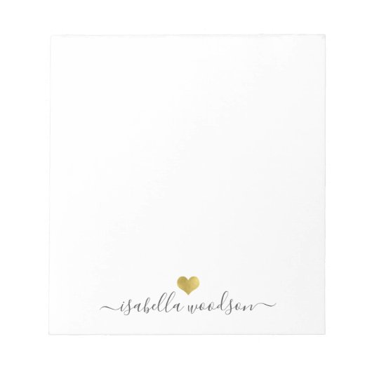 Eleganter Schriftname Faux-Goldfolien-Herz  Notizblock (Vorderseite)