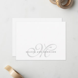 Eleganter Schriftname Grau Monogramm Mitteilungskarte