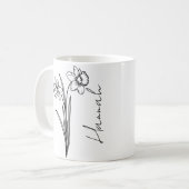 Eleganter Schriftname März-Geburtsmonatsblume Narz Kaffeetasse (Vorderseite Links)