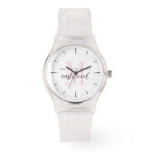 Eleganter Schriftname Rosa Monogramm Armbanduhr