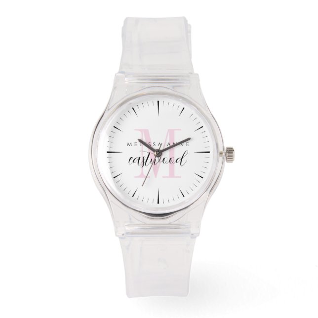 Eleganter Schriftname Rosa Monogramm  Armbanduhr (Vorderseite)