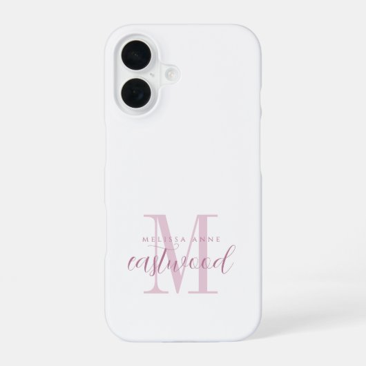 Eleganter Schriftname Rosa Monogramm iPhone 16 Hülle (Rückseite)